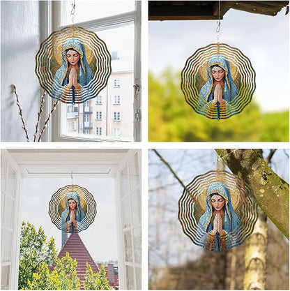 Virgin Mary Prayer Wind Spinner, Metal Wind Spinners Outdoor Indoor, Religious Virgin Mary Hanging Garden Decor for Outside, Stainless Wind Spinners for Yard and Garden 10 inch 3D (25.76X25 CM)