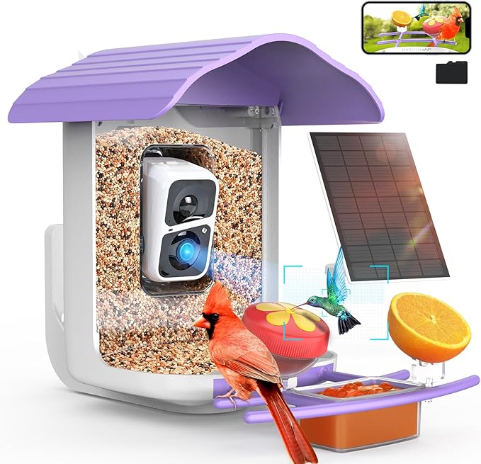 birdsnap® PAV- Smart Bird Feeder with Camera Solar Powered, 64GB Card & 2K HD Record Video Bird Camera Live with 5 DIY Add-ons, AI Identify Auto Capture, Ideal Gift for Birds Lover