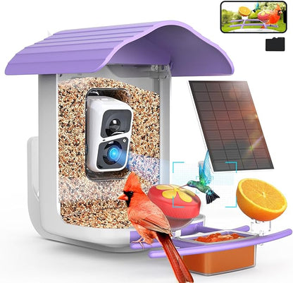 birdsnap® PAV- Smart Bird Feeder with Camera Solar Powered, 64GB Card & 2K HD Record Video Bird Camera Live with 5 DIY Add-ons, AI Identify Auto Capture, Ideal Gift for Birds Lover