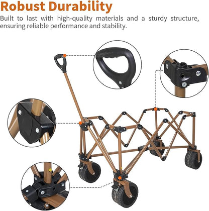 Collapsible Wagon - 330lbs Heavy Duty; Beach & Garden Cart with Big Wheels;White Wagons Carts for Grocery Sports Garden Shopping Camping