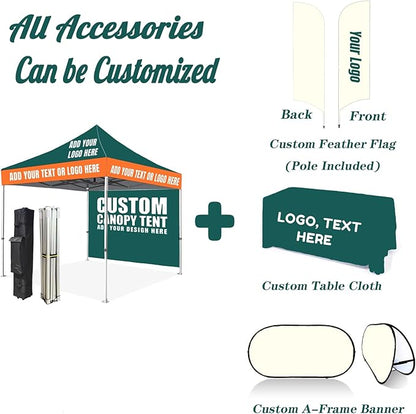 Custom Canopy Tent 10x10 with Logo, Personalized Pop Up Canopy Tent, Nano-Grade Water Repellent Heavy Duty Tent for Outdoor, w/Roller Bag(1 Full Wall)