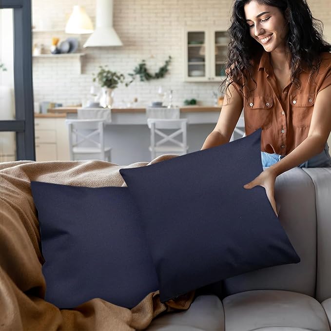 Covers & All Premium Square Throw Pillow Inserts with Covers Set of 4, 16 x 16 Inches Navy Blue, Decorative Cushions for Couch Sofa Home Decor Office Travel UV Resistant Waterproof Soft Cushions