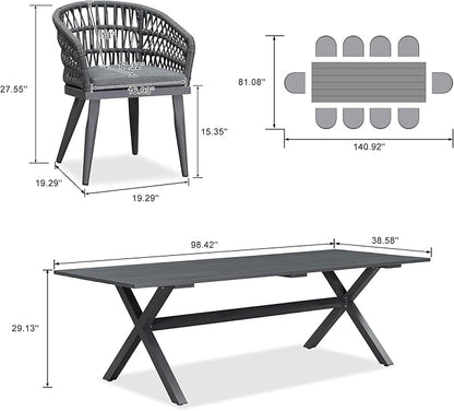 PURPLE LEAF 11 Pieces Outdoor Dining Set All-Weather PE Rattan Outdoor Patio Furniture Set with All Aluminum Frame Rectangular Table and Chairs Set for Lawn Garden Backyard Deck, Grey