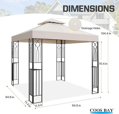 COOS BAY 8x8 Outdoor Patio Gazebo with Corner Shelves, Two-Tier Soft Top Canopy for Backyard, Lawn, Deck and Garden, Beige