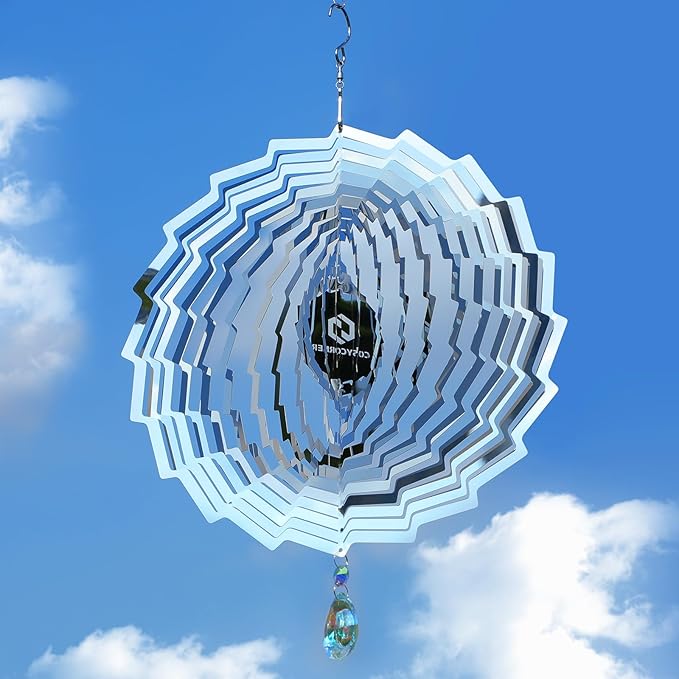 3D Wind Spinners Outdoor Flowing-Light Effect Metal Garden Decor, Highly Reflective Bird Deterrents for Outside, Mirrored Wind Sculptures to Scare Birds Away from Yard Patio Farm (Vortex-Silver)