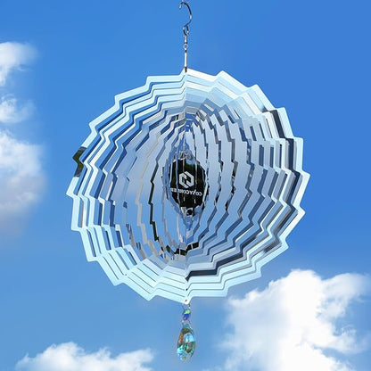3D Wind Spinners Outdoor Flowing-Light Effect Metal Garden Decor, Highly Reflective Bird Deterrents for Outside, Mirrored Wind Sculptures to Scare Birds Away from Yard Patio Farm (Vortex-Silver)