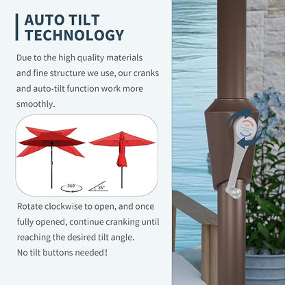 PatioKingdom Auto-Tilt 9FT Patio Umbrella Outdoor with 8 Sturdy Fiberglass Ribs,Market Table Umbrella for Pool,Backyard,Deck and Garden
