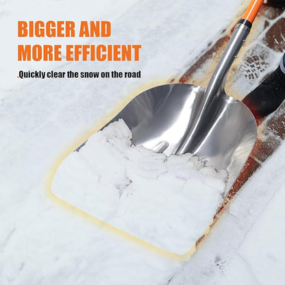 WIKER Aluminum Snow Shovel for Driveway, 45-Inch Large Capacity Blade, 3.5lbs Lightweight with Fiberglass D-Grip Handle, Heavy Duty Metal Snow Removal Tool for Home and Garden