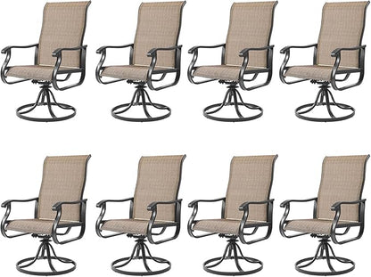 Amopatio Patio Swivel Chairs Set of 8, Outdoor Swivel Rocker Dining Chairs with All Weather Textilene High Back & Metal Frame, for Backyard Deck Lawn Garden, Brown