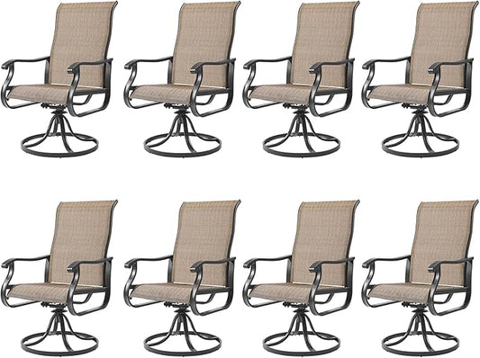 Amopatio Patio Swivel Chairs Set of 8, Outdoor Swivel Rocker Dining Chairs with All Weather Textilene High Back & Metal Frame, for Backyard Deck Lawn Garden, Brown