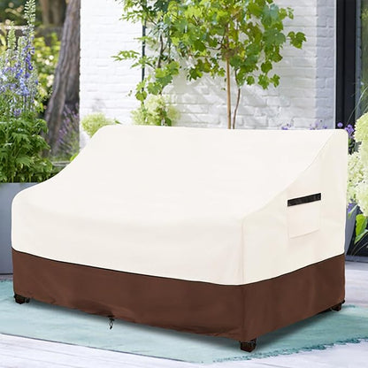 Patio Sofa Covers,100% Waterproof 3-Seater Outdoor Loveseat/Bench Cover,Patio Furniture Covers,78" Wx 38" Dx 35" H,Beige&Brown