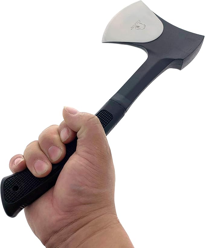 K-Musculo Otakumod 11" Tactical Ranger Axe. Hatchet. Stainless Steel Blade with Hard Cover. for Outdoor Camping - Hiking to Cut Branches, Make Fire. EDC Tasks (Black-Fire Starter)