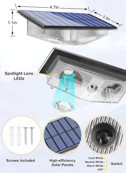 Solar Fence Lights Outdoor - 3000K/4000K/6000K 3 Color Modes, IP65 Waterproof Fence Lights Solar Powered Outdoor, Solar Powered Wall Light for Outside Porch Step Wall Stair Patio Yard (12 Pack)