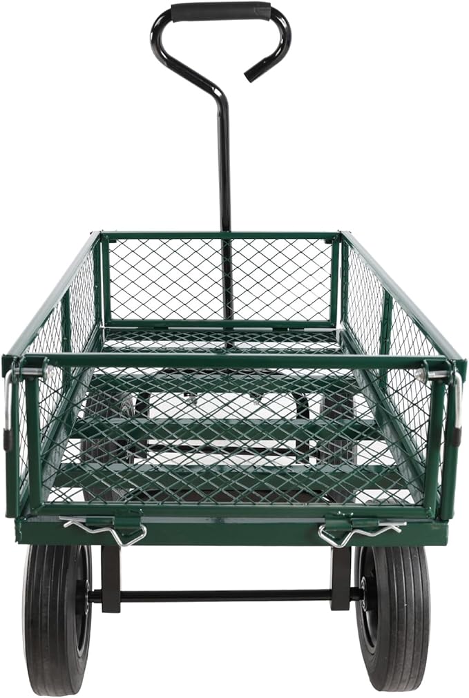 Heavy-Duty Solid Tire Garden Dump Cart - 4.86 cu. ft. Yard Wagon Cart with 600 LBS Capacity & Spacious Mesh Bed (37" x 19.5") - No-Flat Tires, Utility Wagon