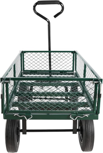 Heavy-Duty Solid Tire Garden Dump Cart - 4.86 cu. ft. Yard Wagon Cart with 600 LBS Capacity & Spacious Mesh Bed (37" x 19.5") - No-Flat Tires, Utility Wagon