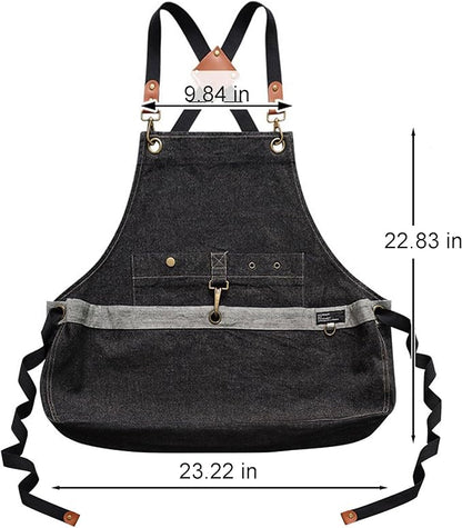 Gardening Apron – Denim Cross Back Garden & Harvest Apron with Adjustable Straps and Large Pockets for Women & Men