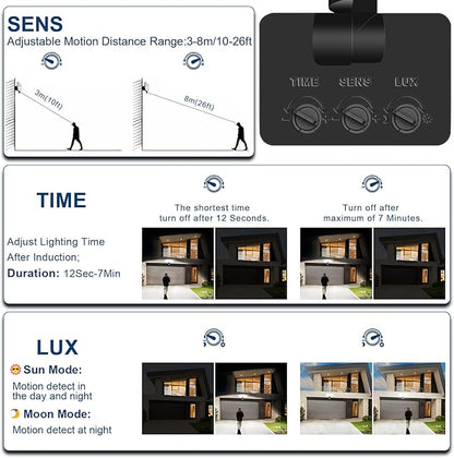 EMANER Motion Activated Security Light, Outdoor Floodlight Dusk to Dawn & Motion Sensor Adjust, Daylight Frosted Lens, ETL Listed 45W Wired Wall Light for Entryway/Yard/Garden, (1-Pack, Black)