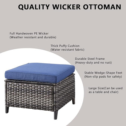 Rilyson Wicker Outdoor Patio Furniture Set - 7 Piece Patio Conversation Sets with Swivel Rocker Chairs, Ottomans and Sofa, 6 inch Cushions, Waterproof Wicker, for Porch Deck Mixed Grey/Blue