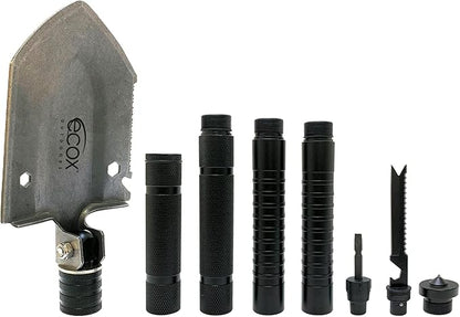 ecox Folding Shovel Survival Multitool for Camping Outdoors Shovel 4 Body Screwdriver Knife Saw Whistle Starter Can Opener Glass Shatterer All in one Tool