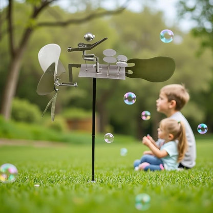 Handmade Metal Drummer Rock Band Windmill, Wind Powered Kinetic Sculpture, Garden Outdoor Wind Mill Spinner for Yard Lawn Garden Patio Rockin Art Figurine Decor (Silver)