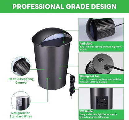 In Ground Landscape Lighting Low Voltage - 2700K-5000K 5 Color Selectable LED IP67 Well Lights, Turret Top 12V Outdoor in-Grade Light, ORB Aluminum for Driveway Garden Lawn 3W 170LM 4 Pack