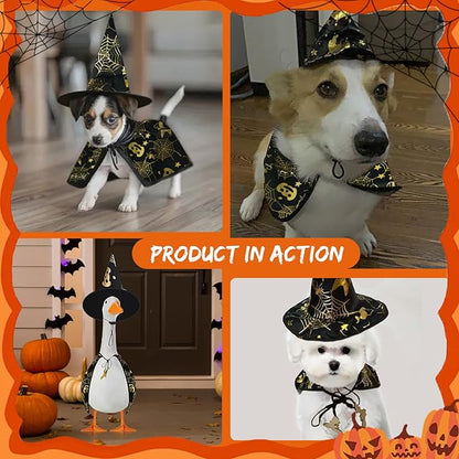 Halloween Porch Goose Outfits for 23" Lawn Statue - Cute Witch Hat & Cape Set for Concrete/Plastic/Cement Goose Statue, Halloween Accessory for Garden Yard Patio Decor