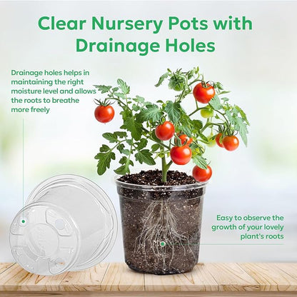 30 Packs 5 Inch Reinforced Clear Nursery Pots with Drainage Hole, Transparent Variety Pack Plastic Plant Pot Seedling Planter Seed Starter Flower