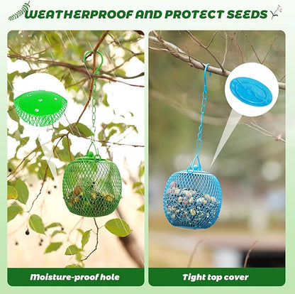 Set of 3 Ball Bird Feeder Squirrel Proof Feeder for Outdoors, Hanging Metal Bird Seed Holder，Mesh Bird Feeders for Garden and Backyard Decoration, Green, Blue,Orange