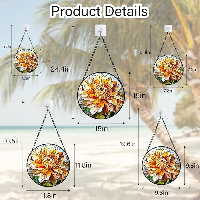 Stained Glass Window Hanging - Chrysanthemum Suncatcher for Doors Garden Patio Birth Flowers Sun Catchers Decor Christmas Mother's Day Birthday Gifts for Women Men Mom Nana Friend 6.3 in