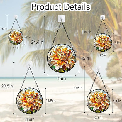 Stained Glass Window Hanging - Chrysanthemum Suncatcher for Doors Garden Patio Birth Flowers Sun Catchers Decor Christmas Mother's Day Birthday Gifts for Women Men Mom Nana Friend 6.3 in