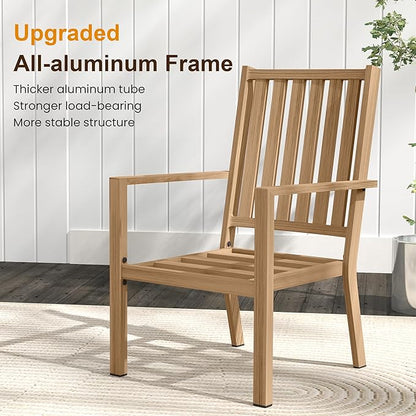 Patio Dining Chair Set of 4, Aluminum Outdoor Dining Chairs with Waterproof Cushions, Metal Outdoor Patio Furniture Seating for Porch, Balcony, Deck, Backyard, Light Wood Color