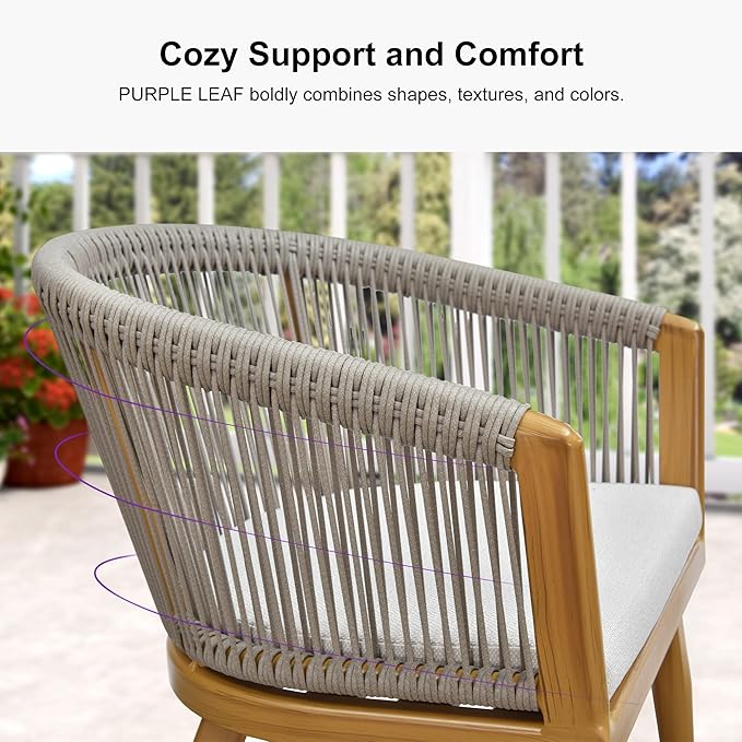 PURPLE LEAF Outdoor Dining Set for 8 with Brown Storage Box All-Weather Aluminum 9 Piece Furniture Sets with Woodgrain Large Square Table and Rope Weave Chairs Patio Set Teak Color