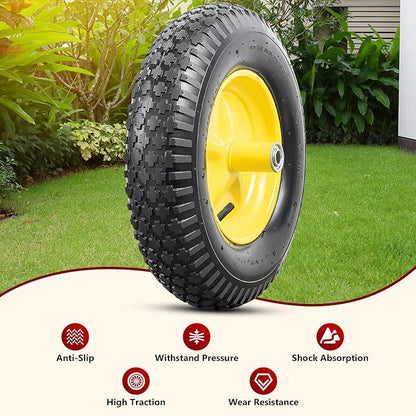 4.80/4.00-8 Tires and Wheels, Replacement Pneumatic Tires 15-Inch Wheel with 5/8" Bearings Compatible with Hand Truck, Wheelbarrow, Wagon, Gorilla Carts Tires(Yellow, 2PCS) P-097