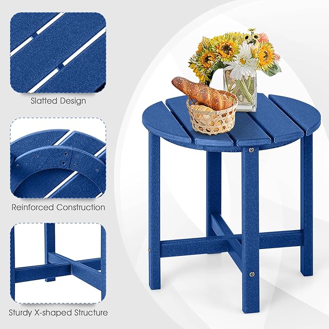 Tangkula Round Outdoor Side Table, 18 Inch Weather Resistant HDPE Adirondack Table, Outdoor Indoor Chairside End Tables, Patio Side Table for Lawn Garden Balcony Backyard, Easy Assembly (2, Navy)
