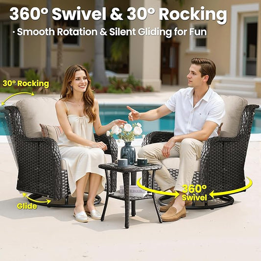 ovios 9 Pieces Patio Furniture Set, Outdoor Wicker Sofa Couch with Swivel Chairs Ottomans Comfy Cushions, High Back All Weather Modern Conversation Sets, Brown Rattan, Beige