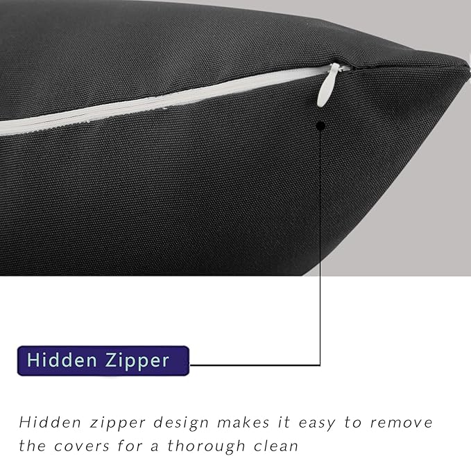 idee-home Outdoor Pillows with Inserts Included, Patio Outside Square Pillows Waterproof Set of 2, 18 x 18 inch Black