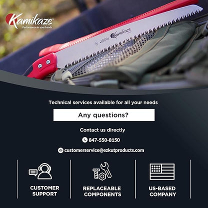 EZ Kut Kamikaze Straight Blade Pruning Saw – 18" Heavy Duty SK5 Carbon Steel – Japanese Pull-Cut Technology – Ergonomic Anti-Fatigue Grip – Tree Trimming Hand Saw with Scabbard