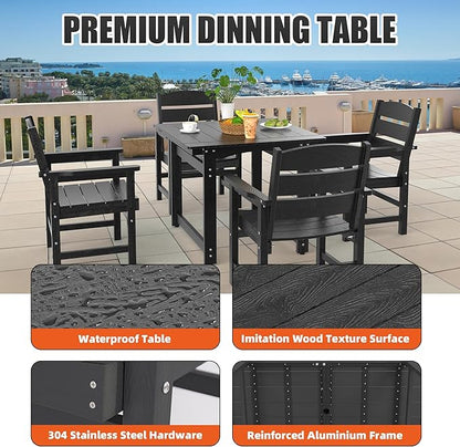 3-Piece HIPS Patio Dining Set, Outdoor Dining Table and Chairs Set with Umbrella Hole, Weatherproof Dining Table Set for 2 Person, Patio Furniture Set for Outside Deck, Black