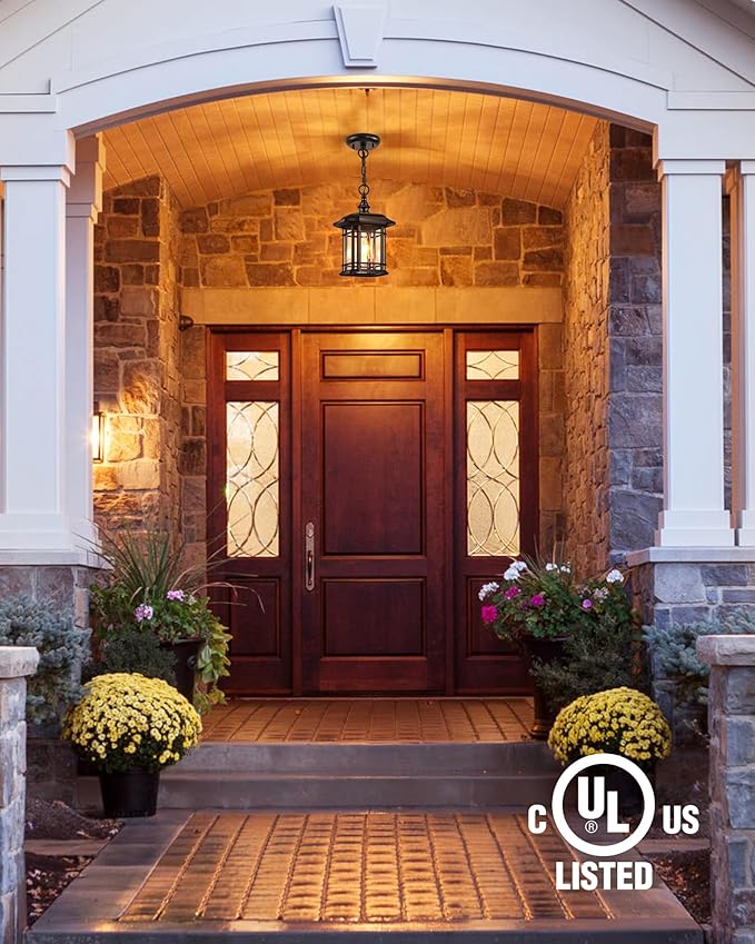 VIANIS Outdoor Pendant Light, Brown Outdoor Chandelier Sconce, Oil Rubbed Bronze Porch Lights Ceiling, Waterproof Hanging Lights for House, Patio, Garden, Anti-Rust, 100% Aluminum