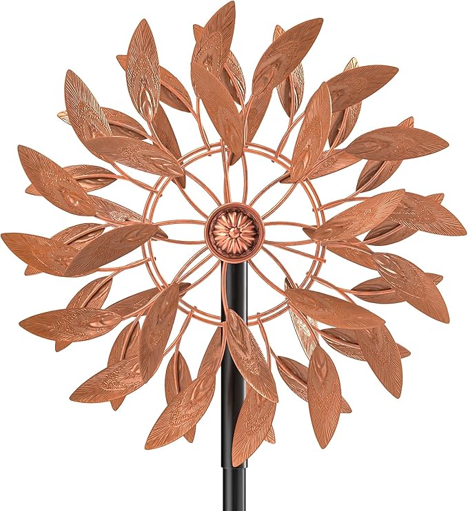 Metal Outdoor Wind Spinner, 2-Way Wind Sculpture Spinner with Metal Stake, Waterproof 360 Degrees Kinetic Windmill Art Decoration for Patio Garden Lawn (Rust)