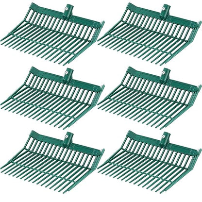WILLBOND 6 Pcs Manure Fork Head 18 Tines Pitch Fork Head with Screws and Nuts Durable Stable ABS Plastic Replacement Pitchforks for Gardening Horse Stall Picking up Manure Grass Hay Olive