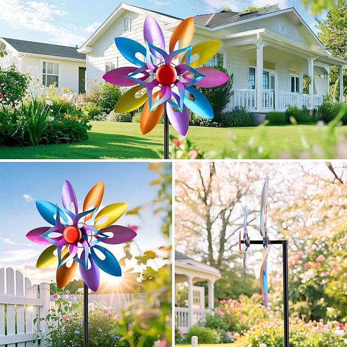 Wind Spinners Outdoor Garden Decor, 13 Inches Metal Windmill Yard Decorations Outdoor, Wind Pinwheels Gardening Gifts for Women Mom Backyard, Patio, Lawn Decor