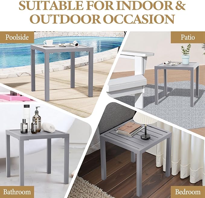 Crestlive Products Outdoor Side Table Set of 2 - Small Metal Square End Table - Easy to Assemble, Weather Resistant Ideal for Garden, Patio, Poolside, Beach, Balcony, Porch