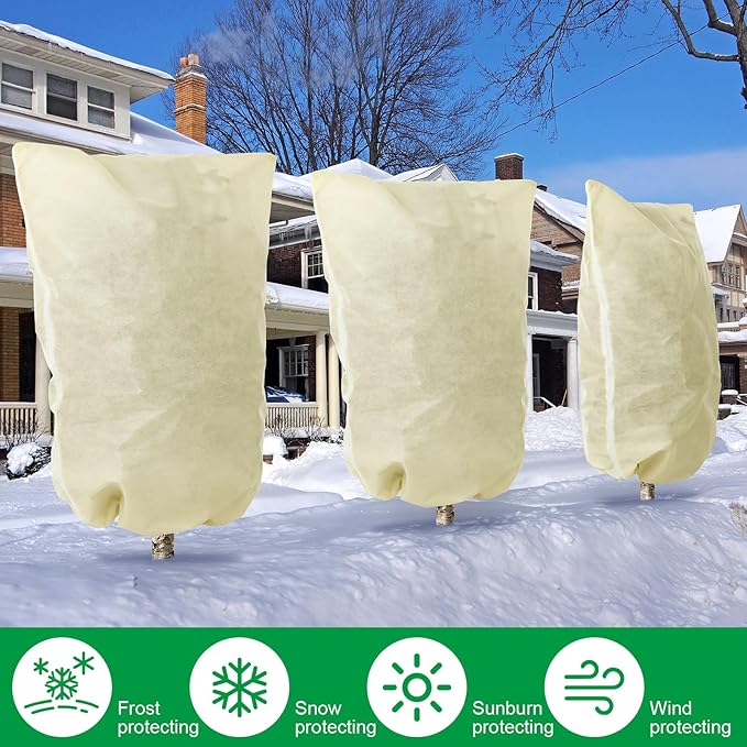 Plant Covers Freeze Protection 10 x 10 ft Extra Large Frost Cloth Plant Covers with Zipper Drawstring Winter Cold Weather Frost Blankets for Outdoor Palm Fruit Tree and Shrubs(Beige)