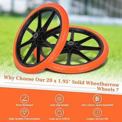 Upgraded 20x1.95" Flat Free Tires Compatible with rubbermaid Wheelbarrow Wheels, 20" Flat Free Tires with 5/8" Bearing Replacement for rubbermaid Cart Wheels/Big Wheel Utility Carts