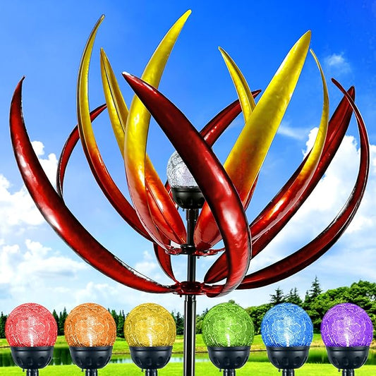 Large Solar Wind Spinners Outdoor for Yard Decor,70 inch Multi Color Tulip Wind Spinner,Outdoor Metal Wind Sculptures & Spinners with Stake,Wind Mill for Yard Art Lawn Garden Decor