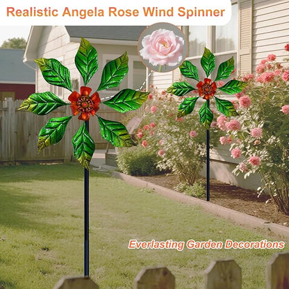 Glow-in-Dark Metal Wind Spinner for Yard and Garden, Outdoor Luminous Wind Spinners Yard Art Garden Decor (13.4" W x 47" H) Orange