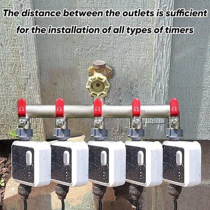 5 Way Garden Hose Splitter, Heavy Duty Brass Nickel Plated Rust Resistant Faucet Manifold, 3/4" Frost Resistant Outdoor Hose Adapter Connector，Hose Spigot Adapter with 5 large red handles