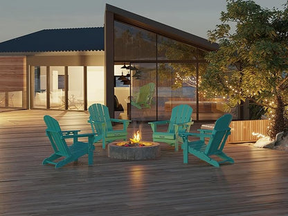 MUCHENGHY Folding Adirondack Chairs and Table Set, Outdoor Chair, Adirondack Chair Plastic, Fire Pit Chair, Weather Resistant with Cup Holder for Deck, Backyard, Garden(Lake Blue, 3-Piece)