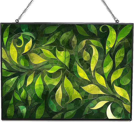 Personalized Rectangle Green Grass Stained Glass Window Hanging Sun Catcher Halloween Haning Ornament Decoration Christmas Birthday Gifts for Lover Friends Mothers Day